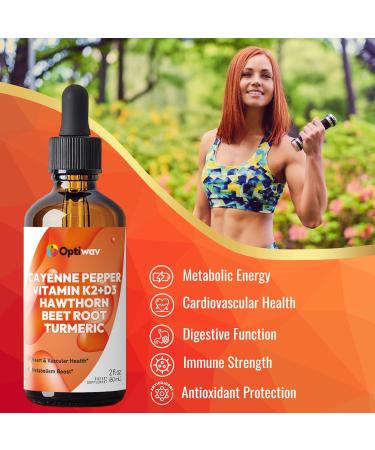 Optiwav Cayenne Pepper Drops Liquid Supplement - Hawthorn Beet Root Turmeric Ceylon Cinnamon Berberine Extract with Vitamin K2 D3 - Natural Capsaicin Tincture for Cleanse Heart Health & Daily Booster - Buy Online on GoSupps.com