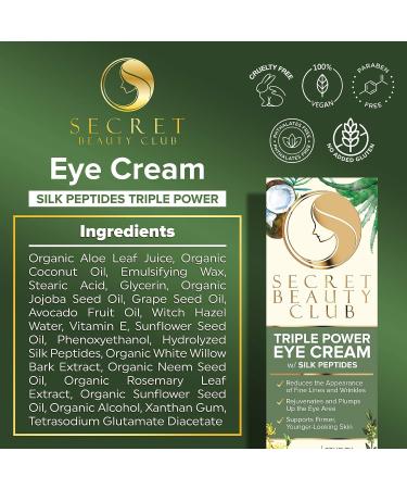 Organic Silk Peptides Eye Cream for Dark Circles & Puffiness - Triple Power Formula for Brighter Eyes | Secret Beauty Club - Buy Online on GoSupps.com