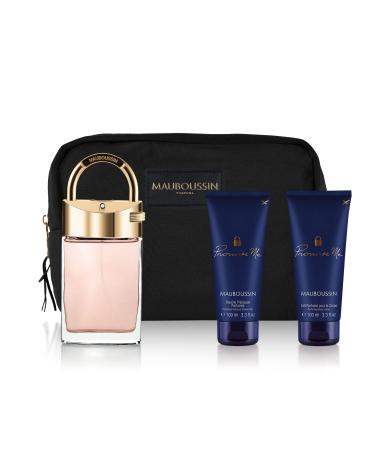 Mauboussin - Promise Me Prestige Set: Eau de Parfum 3 Fl oz (90ml) Perfumed Body Wash 3.3 Fl oz (100ml) Perfumed Body Milk 3.3 Fl oz (100ml) & Black Toiletry Bag