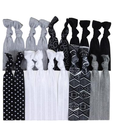 Hair Ties Ponytail Holders - 20 PackTribal Black Silver White Aztec No Crease Ouchless Elastic Styling Accessories Pony Tail Holder Ribbon Bands - By Kenz Laurenz