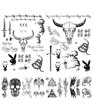 10 Sheets Post Malone Face Tattoo Set, Included Post Malone Tattoos and Death Eaters Tattoos, Halloween Post Malone Tattoos Temporary Accessories and Parties