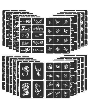 FANOST Tattoo Stencils For Kids Teens Adults, 24 Sheets Henna Tattoo Stencil Kit, 400 Tattoos Design, Tattoo Stencils for Real Tattoos, Airbrush Tattoo Stencils, Henna Stencils for Face Hand Finger - Buy Online on GoSupps.com