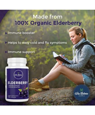 Via Natura Organics Elderberry Capsules 1000mg | Organic Herbal Supplement | 120 Capsules - Buy Online on GoSupps.com