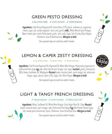  Lucy's Lucy's Favourites 3-Pack Dressings - Green Pesto Lemon Zest & Caper Vinaigrette and Light & Tangy French Vinaigrette - 250ml - Buy Online on GoSupps.com