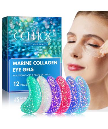 PIWOSGOL Eye Pads 12 Pieces Eye Mask with Natural Marine Collagen & Hyaluronic Acid Eye Pads Against Dark Circles Eye Pads for Swollen Eyes Anti-Ageing Eye Patches Wrinkle Reduction