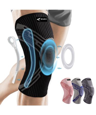 ENEX Knee Support Braces for Women Men - Compression Sleeves with Side Stabilizers & Patella Gel Pad for Meniscus Tears Arthritis Joint Pain Relief ACL Running Squats Sports Single Black-L L Black-Grey