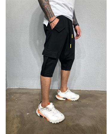 Men's Black Drop Crotch Hippie Shorts - XX-Large | Elastic Drawstring Harem Pants for Yoga Genie Boho Style - Buy Online on GoSupps.com