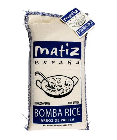 Matiz Espaa Bomba Paella Rice from Spain (2.2 lbs.) Firm, Natural Spanish Grain | Round, Medium Short | Risotto and Arrow Negro | Gluten Free (1 bag) 2.2 Pound (Pack of 1)