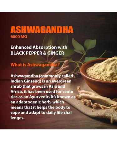 Nature4U Ashwagandha 6000mg Maximum Strength Optimized Absorption with Black Pepper and Ginger Root Natural Adaptogen Mood & Stress Support Sleep & Energy Support 30 Vegan Capsules 1 Month - Buy Online on GoSupps.com