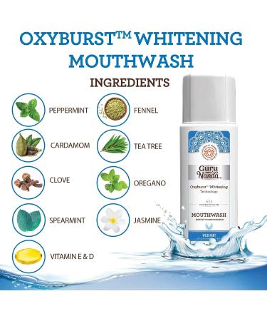 GuruNanda Oxyburst Teeth Whitening Mouthwash - 20 Fl.Oz. Wild Mint - Alcohol & Fluoride Free | Dentist Recommended Mouth Rinse with Essential Oils - Vitamin D & E | Pack of 1 - Buy Online on GoSupps.com