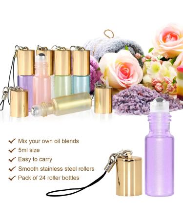 Mavogel Pearl Glass Roller Bottles - 24 Pack 5ml with Stainless Steel Roller Balls - Essential Oil Key Opener and Droppers Included - Buy Online on GoSupps.com