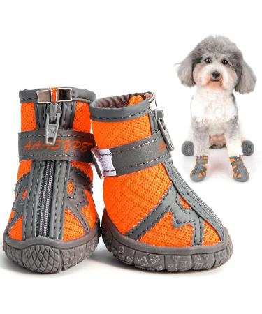 Zweitea Breathable Dog Shoes for Small Dogs - Reflective Non-Slip Boots for Chihuahua - Paw Protection Durable Sole - Size 5 (1.89x2.09) - Orange - Buy Online on GoSupps.com