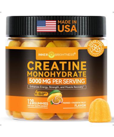 Creatine Monohydrate Gummies for Men & Women 5000 mg, 3rd Party Tested, Creatine Chews for Muscle Growth, Strength & Energy Support, Sugar Free, Vegan, 120 Count, Mango Passionfruit Mango Passion Fruit Flavor 120 Count (Pac