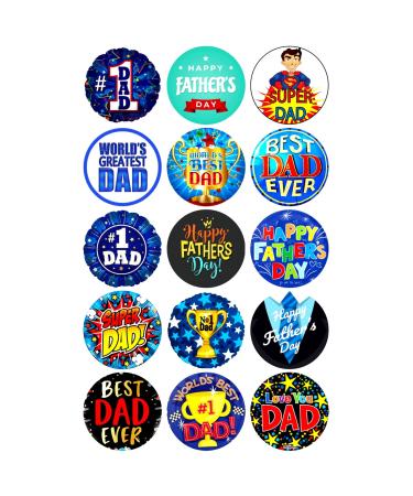15 x Father's Day Party Pack Blue Edible Wafer or Icing Cupcake Topper Fun Dad Party Cake Decorations Perfect For Brownies Cookies Muffins & More! (Premium Icing Sheet)