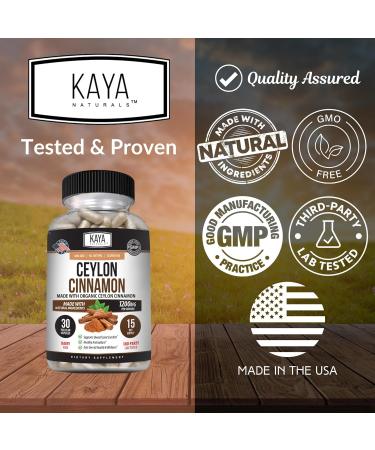 Kaya Naturals Ceylon Cinnamon Supplement | 1200mg per Serving Vegan - Non-GMO & Gluten Free - 30 Capsules 30 Count (Pack of 1) - Buy Online on GoSupps.com