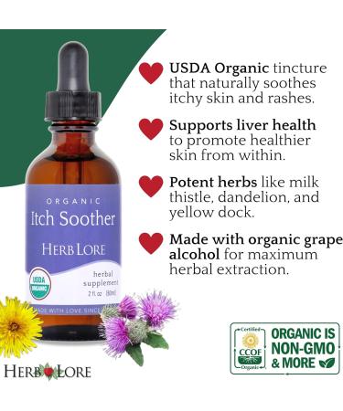 Herb Lore Organic Itch Soother Tincture - Soothes Itchy Pregnancy Skin & Rash Liquid Milk Thistle Dandelion & Yellow Dock Liver Support Supplement Drops (2 fl oz) 2 Fl Oz (Pack of 1) - Buy Online on GoSupps.com