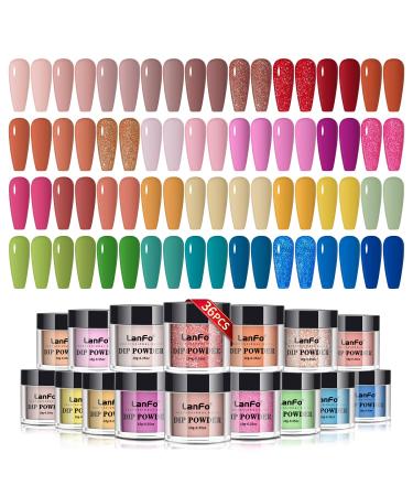 LanFo 36 Colors Dip Powder Set, Dip Nail Powder Starter Kit for All Seasons Nude Pink Blue Green Glitter Colors Dip Powder Set Quick Drying Dip Powder Nail Set Multicolor A