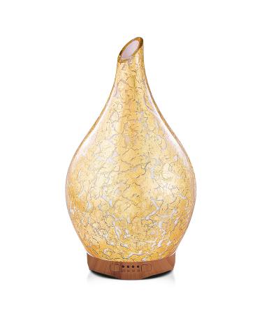 Porseme aroma diffuser glass with gold-plated 280ml hand-blown humidifier ultrasound cool manure quiet 7 color-changing LEDs last 7 hours space humidifier with timer bpa free for apartment G4-280ml gold plated aladdin vase