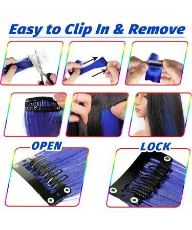 16Pcs Blue Clip in Hair Extensions 22 Inch - Colorful Highlights for Girls & Women - Heat-Resistant Synthetic Hair Accessories - Ideal for Parties - Buy Online on GoSupps.com