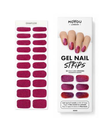 MOYOU LONDON Semi-Cured UV Gel Strips - 20 Pieces - Gel Nail Foils UV Curing for Salon Quality Manicure - XOXO - Buy Online on GoSupps.com
