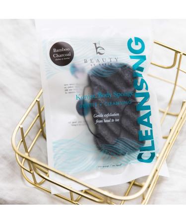 Konjac Body Sponge with Bamboo Charcoal for Exfoliating and Cleansing Sensitive Skin - Vegan Loofah Pouf for Men and Women - Buy Online on GoSupps.com