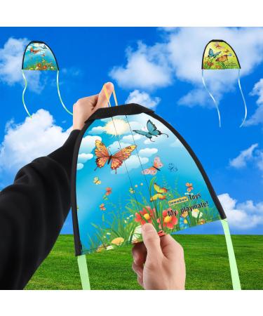 Lewabov 2 Pcs Children's Thumb Ejection Kite, Mini Beach Kite Easy to Fly, 4-18 Years Old,Small Funny Outdoor Sports Toys,Birthday Easter Gifts for Kids. Blue Green