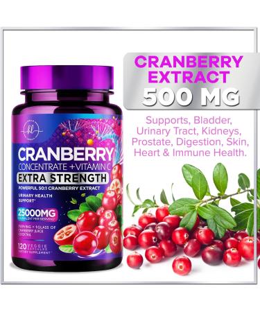 Cranberry Supplement Pills Extract from 25000mg - 3X Strength Concentrated Whole Fruit Cranberry with Vitamin C Triple Strength for Cleanse & Urinary Tract Health Support Sugar-Free - 120 Capsules 120 Count (Pack of 1) - Buy Online on GoSupps.com