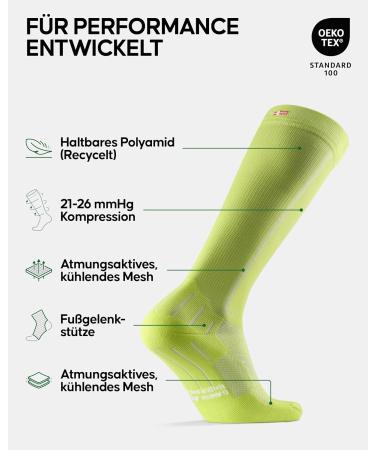 Danish Endurance Compression Stockings & Sports Socks - 21-26 mmHg Support for Men & Women - Neon Yellow/Light Blue (43-47) - Buy Online on GoSupps.com