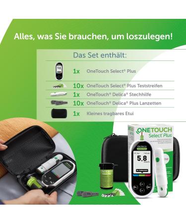 OneTouch Select Plus Blood Glucose Meter I Set for blood glucose control with 1 blood glucose meter + 10 test strips + 1 lancing device + 10 lancets in a case (including batteries) - Buy Online on GoSupps.com