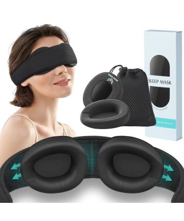 Sleep Mask with Adjustable Eye Cups 99% Light Blocking Eye Mask for Side Sleeper Zero Eye Pressure Comfortable & Soft Sleeping Mask for Women Men Blindfold for Travel/Nap/Shift Work Black