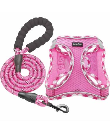 Haapaw dog harness and leash set no pulling adjustable reflective step-in-puppy harness with thick padded vest for extra small/small medium-sized dogs pink L (breast 45.7-50.8 cm weight 6.4-8.6 kg)