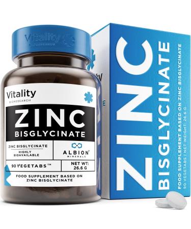 Chelated Zinc Bisglycinate - Zinc Supplements for Men and Women to Boost Your Immune System Bones Hair Skin and Nails Zinc Bisglycinate Chelate 90 Vegan Zinc Tablets (25mg)