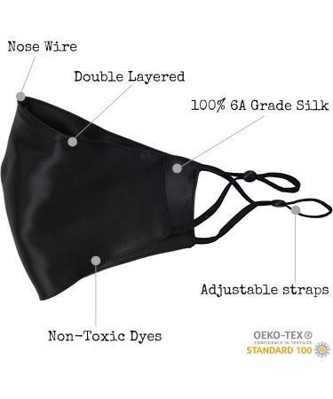 Celestial Silk Reusable Face Mask - Adjustable Washable Silk with Nose Wire - Black - Buy Online on GoSupps.com