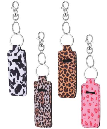 Cow Print Lipstick Holder Keychain Sleeve Set with 10 Metal Chains - Leopard Style - Buy Online on GoSupps.com