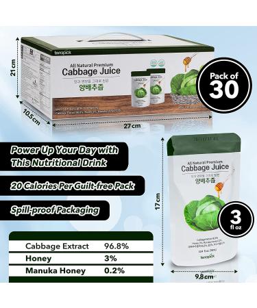 Organic TerraPick Green Cabbage Juice with Manuka Honey - 30 Pack Superfood Vegetable Extract Juice - Buy Online on GoSupps.com
