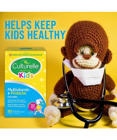 Culturelle Kids Probiotics Multivitamin Fruit Punch - 50 Chewable Tablets for Ages 3+ - Buy Online on GoSupps.com