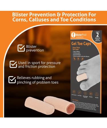 BlisterPod Gel Toe Caps (2-Pack) Narrow Size for Small Toes | Stop Rubbing & Prevent Toe Blisters | Double Cushion Gel Layer for Extra Relief in Sport | Hypoallergenic Latex Free Washable Reusable - Buy Online on GoSupps.com