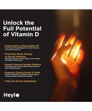 Heylo Vitamin D3 5000 IU (125 mcg) High-Potency Vitamin D Supplement for Immune Support Bone Strength & Mood 60 Capsules (2-Month Supply) Easy-to-Swallow Non-GMO Gluten-Free Made in USA - Buy Online on GoSupps.com