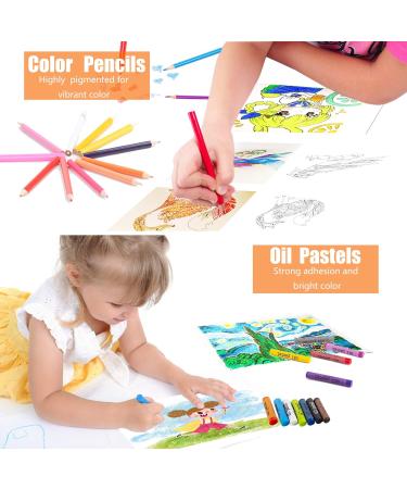 KINSPORY Art Supplies 228 Pack with Double-Side Trifold Easel - Creative Drawing and Coloring Kit for Beginners and Kids - Pink 228PC - Buy Online on GoSupps.com
