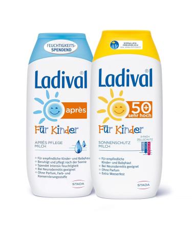 Bundle from Ladival Kinder Aprs Lotion - Perfume -free after sun lotion for children's skin 200ml + Ladival children sun milk LSF 50+ - Perfume -free sun protection lotion for children 200ml