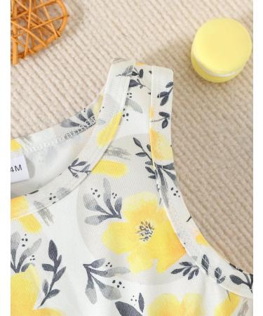 Puseky Toddler Girl Floral Print Sleeveless Dress and Ribbed Cardigan Set - 18-24 Months Yellow - Buy Online on GoSupps.com