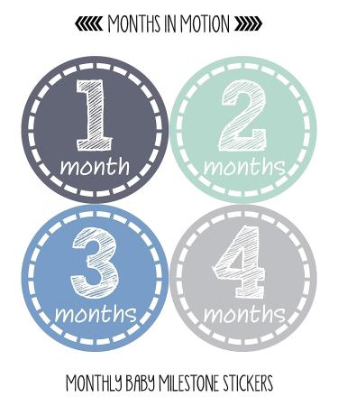 Baby Boy Monthly Milestone Stickers - Set of 12 | Newborn Boy Month Stickers for Baby's First Year Growth and Milestones - Buy Online on GoSupps.com
