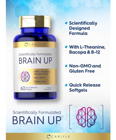 Carlyle Brain Up Supplement | 60 Softgels | with L-Theanine Bacopa & B-12 | Non-GMO Gluten Free - Buy Online on GoSupps.com
