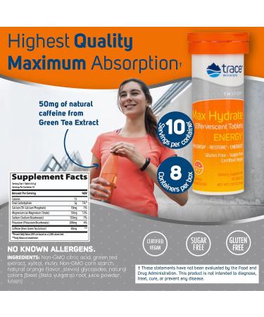 Trace Minerals Max-Hydrate Endurance Effervescent Tablets | Electrolyte Replenishment & Energy Support | Orange Flavor | 8x10 Tabs - Buy Online on GoSupps.com