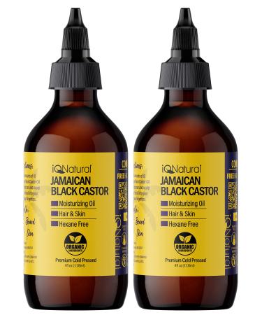 IQ Natural Jamaican Black Castor Oil for Hair Growth and Skin Conditioning 100% Pure Cold Pressed Scalp Nail and Hair Oil - (2 PACK Unscented) (4oz) 2PK REGULAR