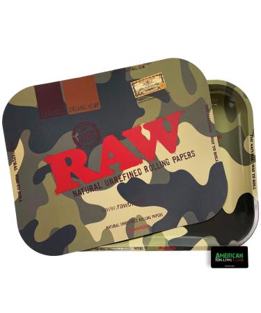 RAW Camo Rolling Tray and Magnetic Cover | Includes American Rolling Club Scoop Card