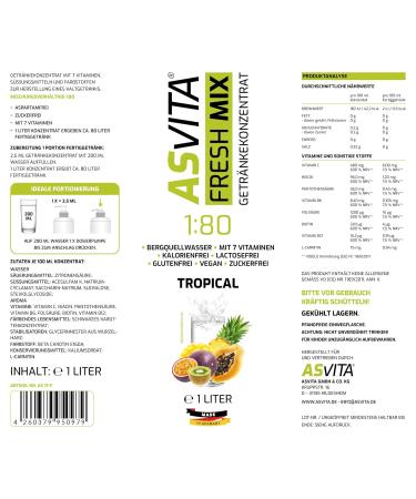 Shop Asvita Beverage Concentrate - Sugar-Free 1:80 Mix 1L Bottle | 26 Delicious Tropical Zero Syrup Flavors | Vital Drink with Vitamins - Buy Online on GoSupps.com