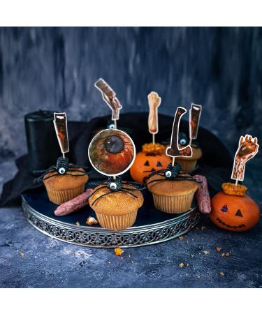 Gyufise 36Pcs Horror Halloween Cupcake Toppers Bloody Eyes Hand Vampire Zombie Party Knife Cake Topper Decorations for Halloween Horror Movie Theme Birthday Baby Shower Supplies - Buy Online on GoSupps.com