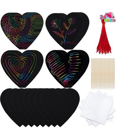 JOYIN 36 Packs Valentines Day Gifts Cards for Kids Magic Color Scratch Heart Rainbow Scratch Paper Heart Art Valentine Crafts & Art for Kids Classroom Exchange Create Rainbow Scratch Art Without Ink - Buy Online on GoSupps.com