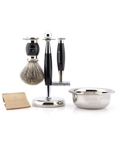 Jag Men's Shaving Set Double Edge Safety Razor with Leather Case Shaving Brush Stand and Bowl